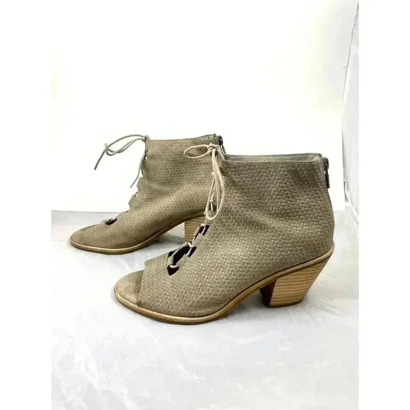 Eileen Fisher Beige Lace Up Peep Open Toe Bootie Women Sz 8 - Picture 8 of 8